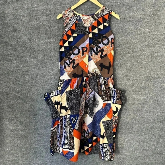 Vintage Chandni 70s 80s Dress Womens XS Abstract Pockets Summer Festival - Picture 1 of 15